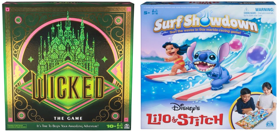 board games boxes for Wicked and Lilo & Stitch Surf Showdown games