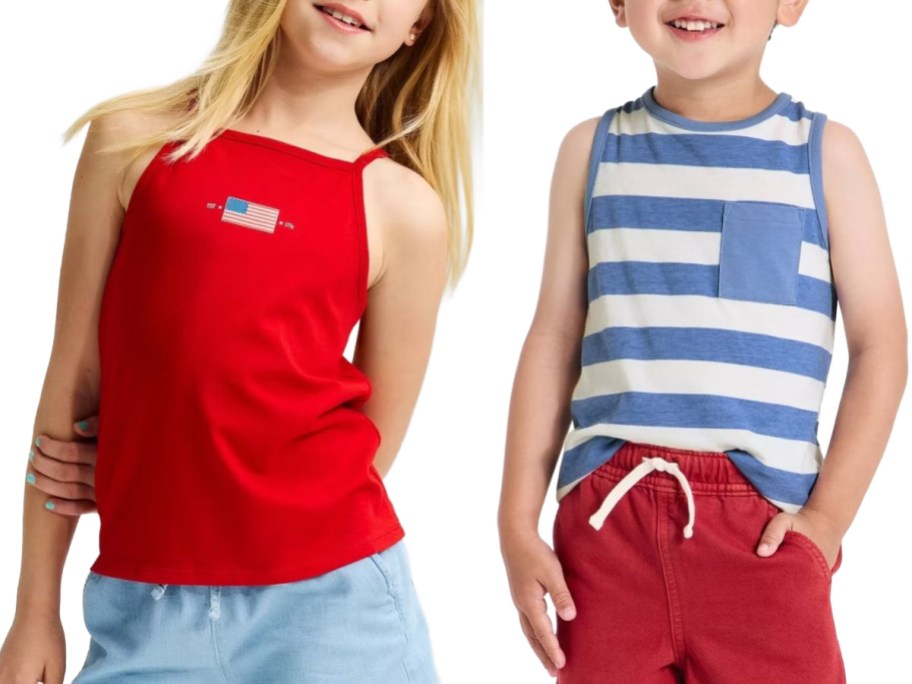 Stock images of two kids wearing tank tops from target