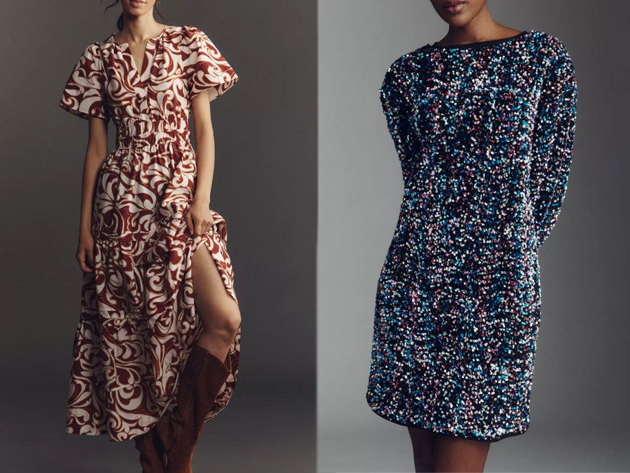 Somerset maxi dress and By Anthropologie velvet sequin mini dress.