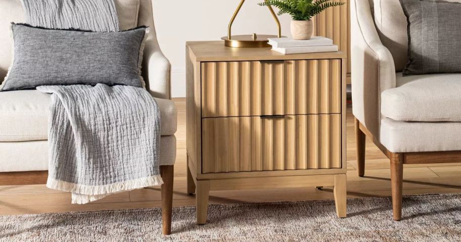 A tan colored end table