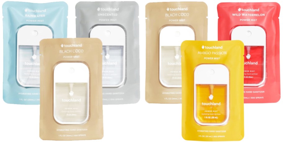 two 3-packs of Touchland hand sanitizers