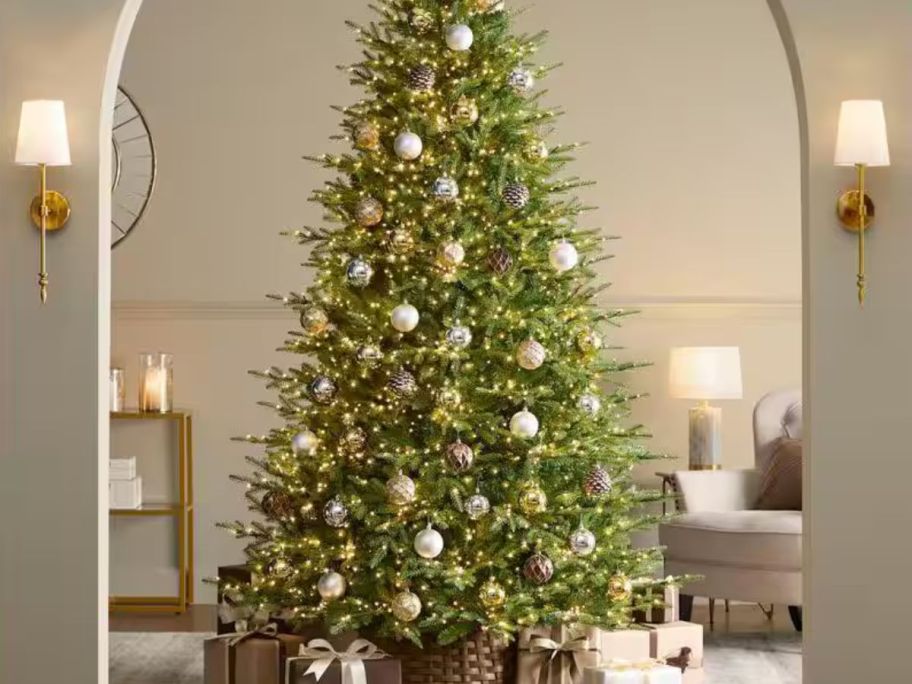 LED Christmas tree shining at the entrance