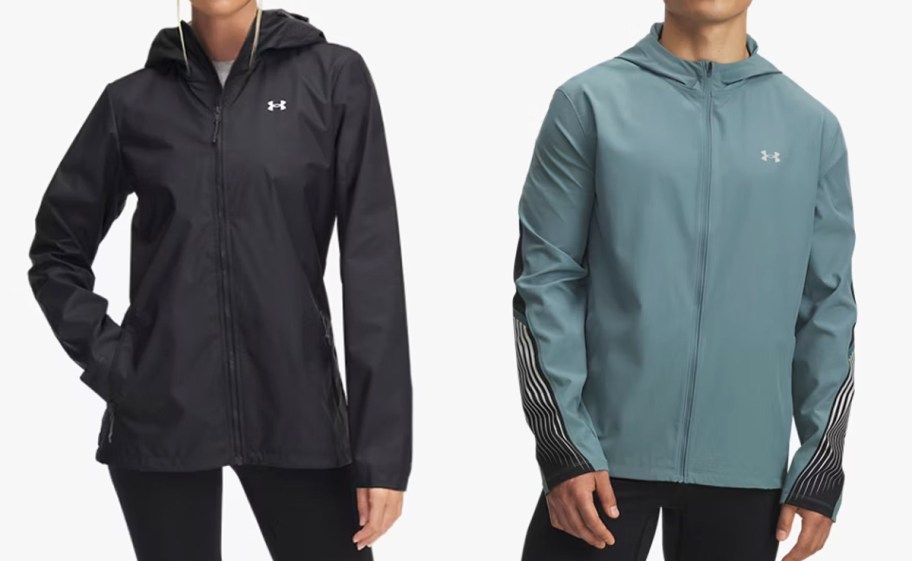 woman in black jacket and man in blue jacket