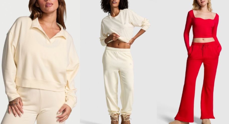 stock image of victoria secret and pink fleece items