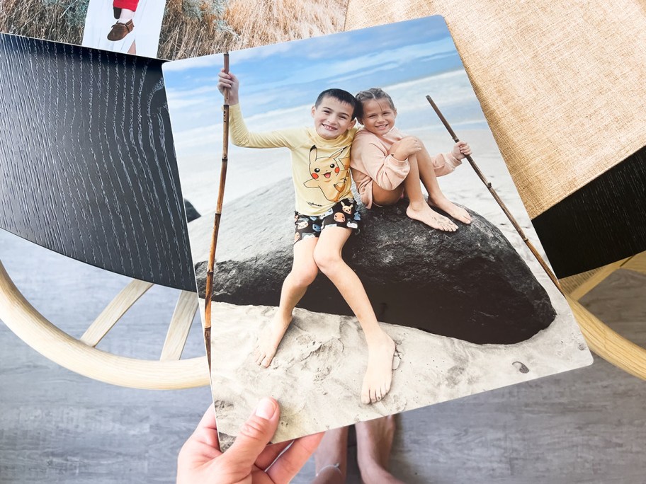 Walgreens Metal Print with two kids at the beach featured on it