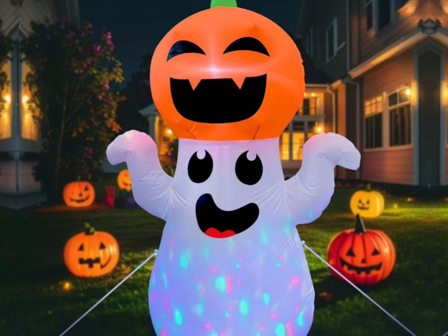 A Halloween Inflatable Pumpkin Ghost w/ Rotating LED Lights