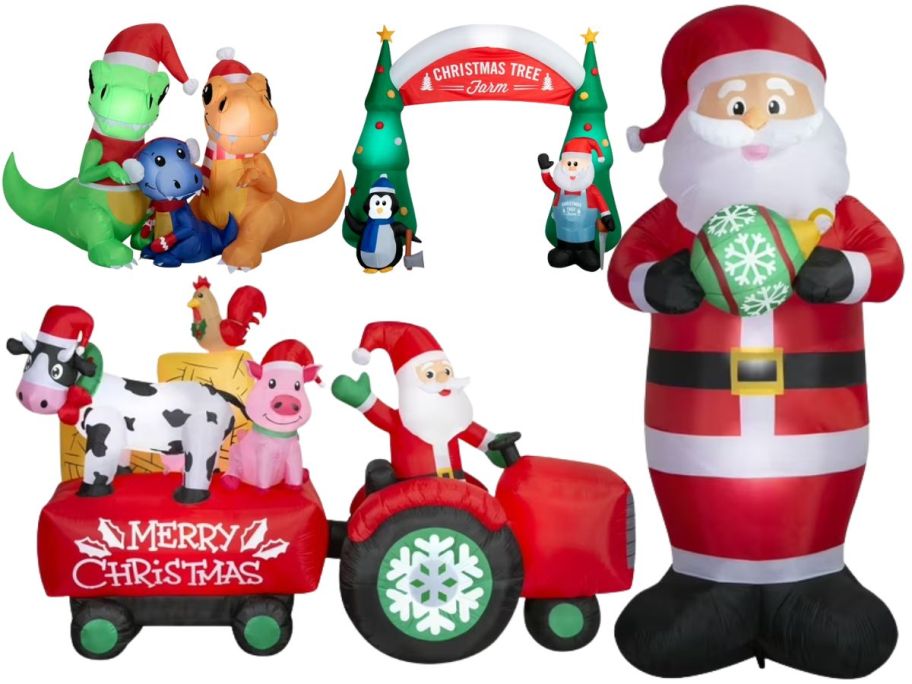 4 Christmas inflatables including Santa, dinos, and more