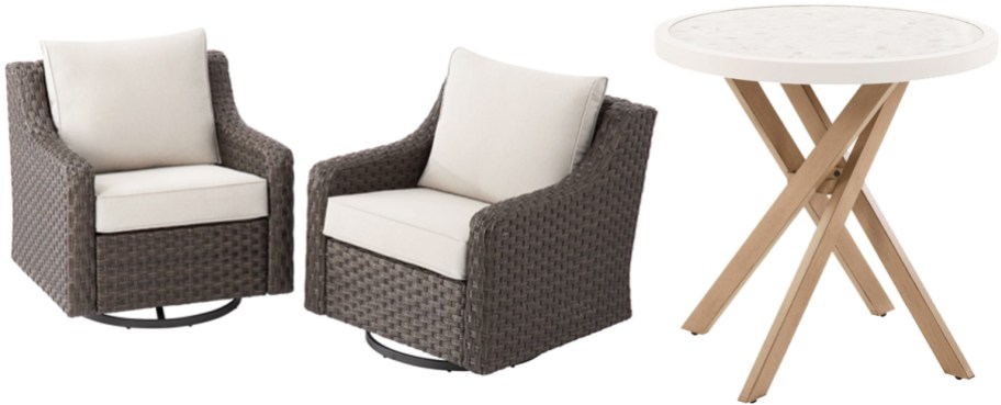 two patio chairs and a bistro table