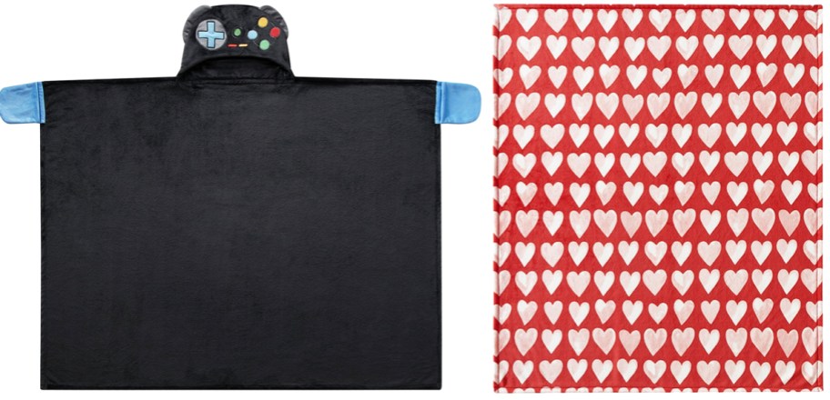 hooded gamer and heart print throw blankets
