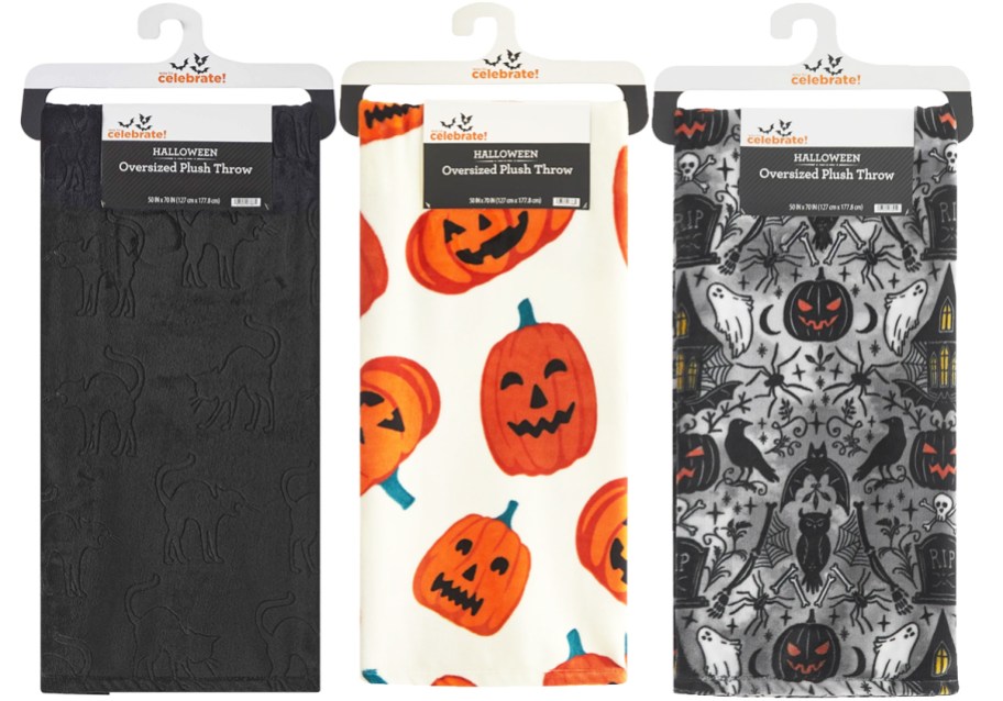 three halloween print throw blankets