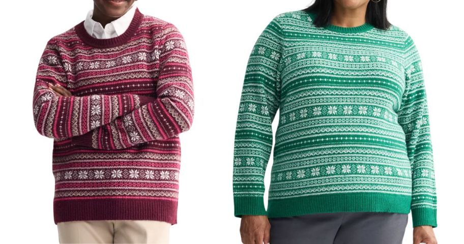 wine colored Women's Croft & Barrow Cozy Sweater and green Plus Size Croft & Barrow Cozy Sweater