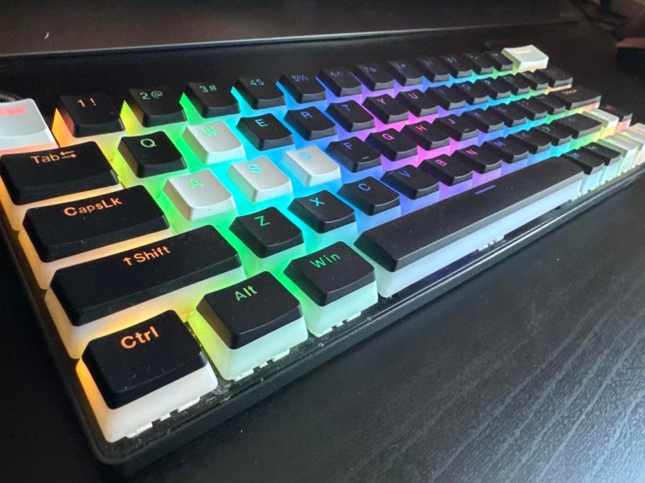Close-up of rainbow light up keyboard 