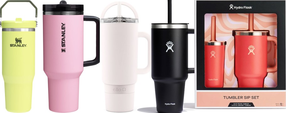 row of tumblers in various colors