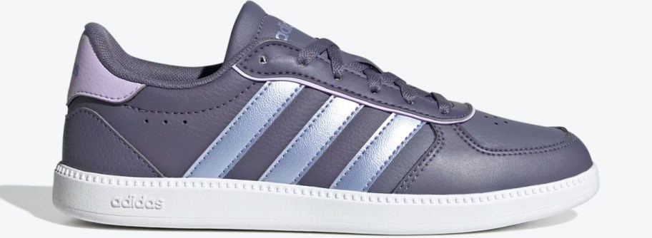 purple sneaker with metallic stripes