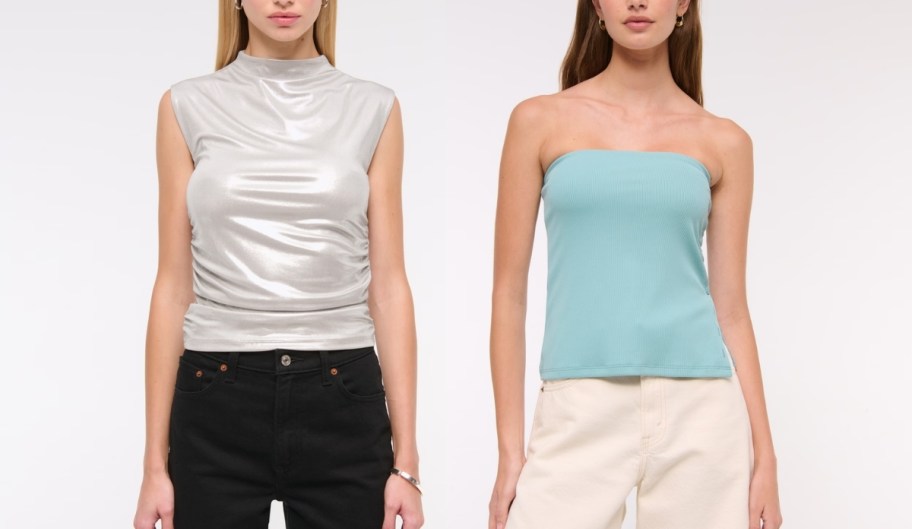 two women wearing sleeveless tops