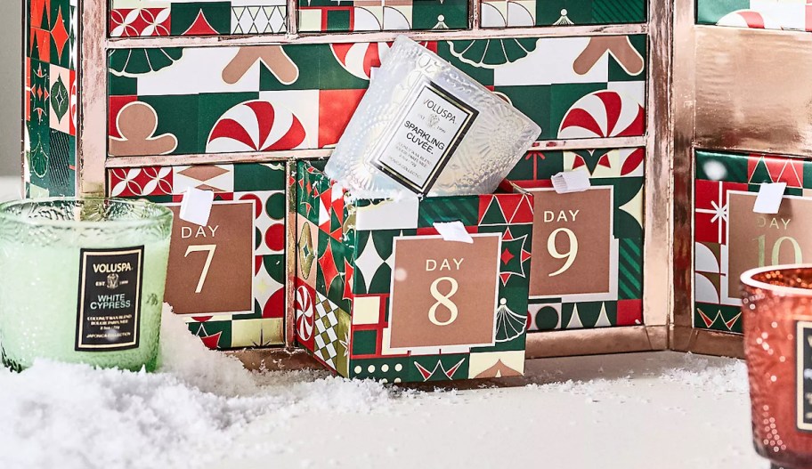 close up of candle advent calendar on day 8