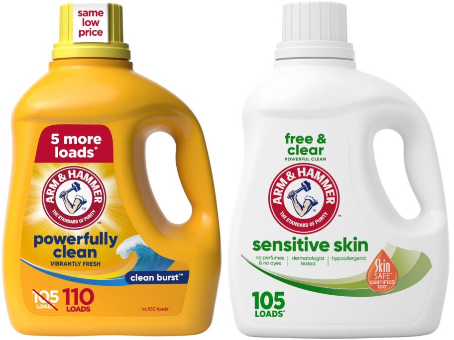 two arm & hammer laundry detergent bottles