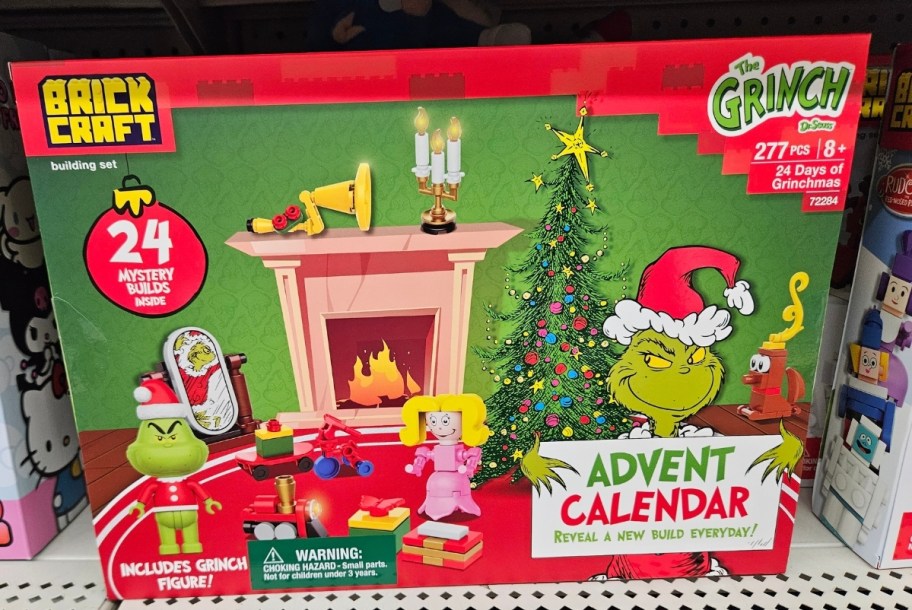 the grinch advent calendar on a store shelf