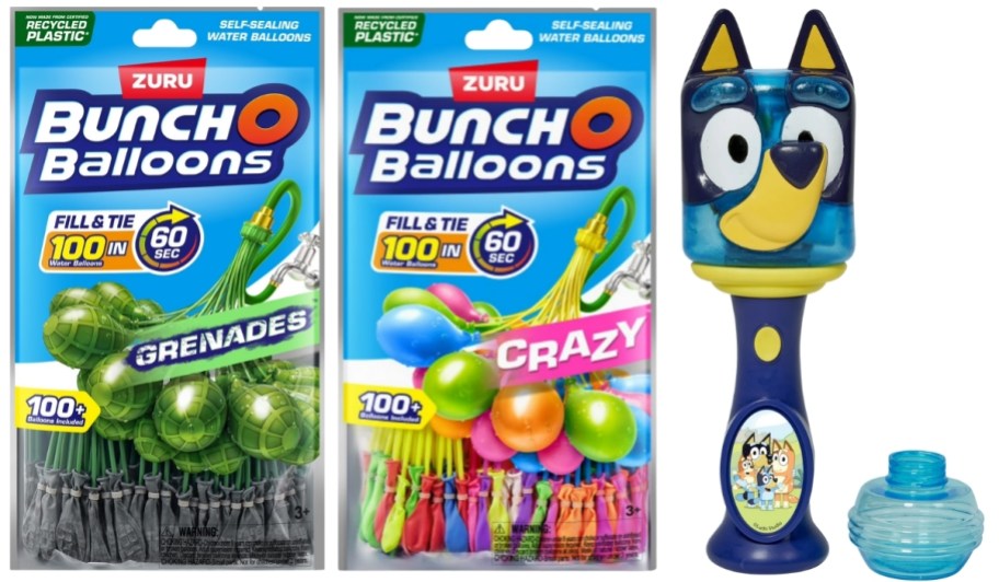 2 set of water baloons and a bluey bubble wand