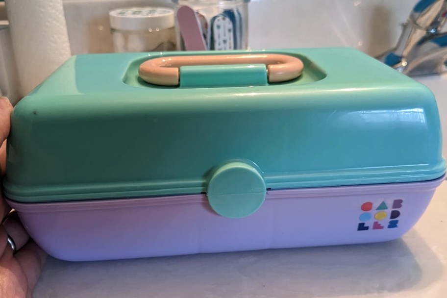 lilac and teal makeup case