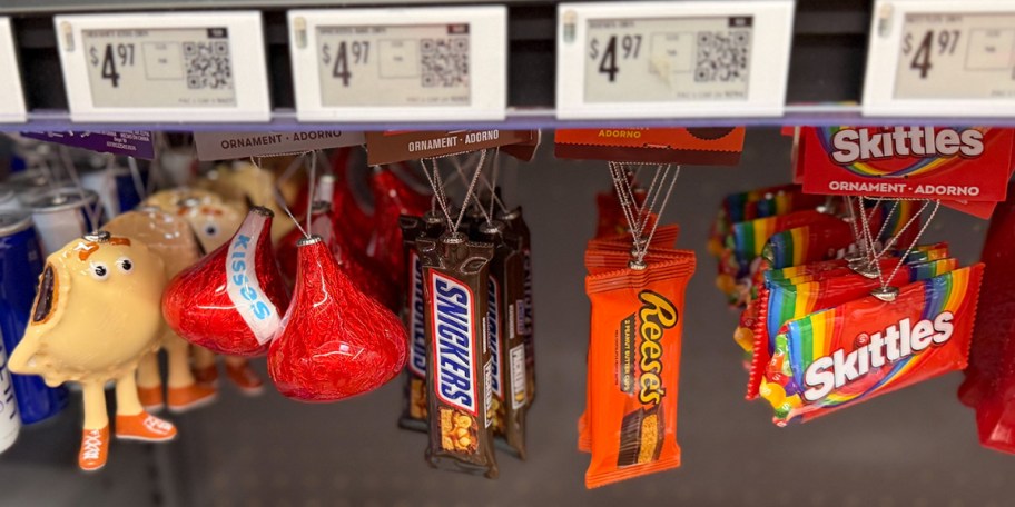 candy ornaments hanging in store 