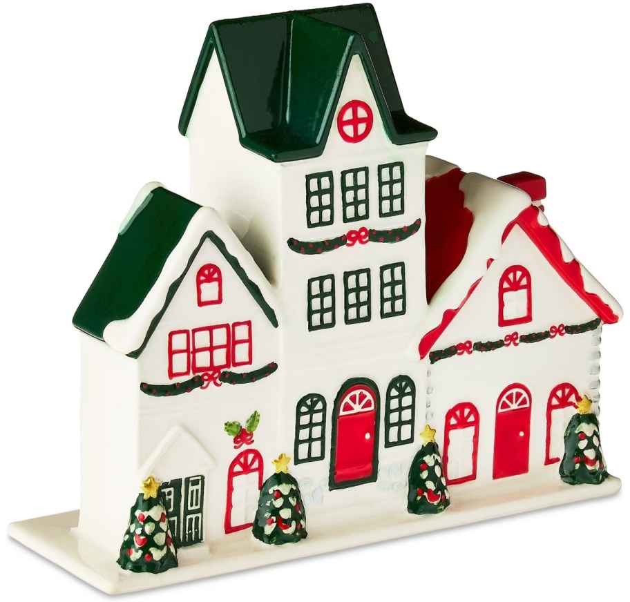 ceramic chirstmas village with 3 buildings