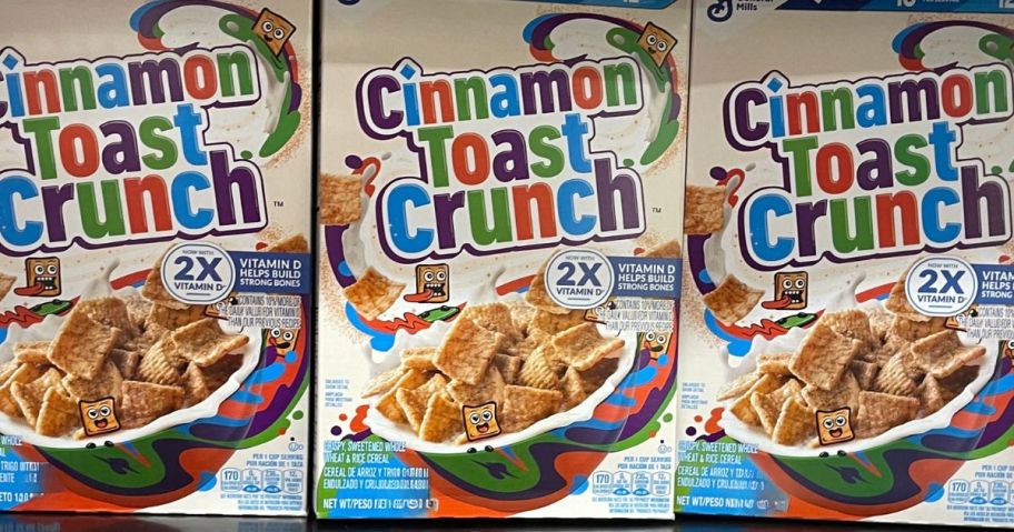 cinnamon toast crunch boxes on shelf in store