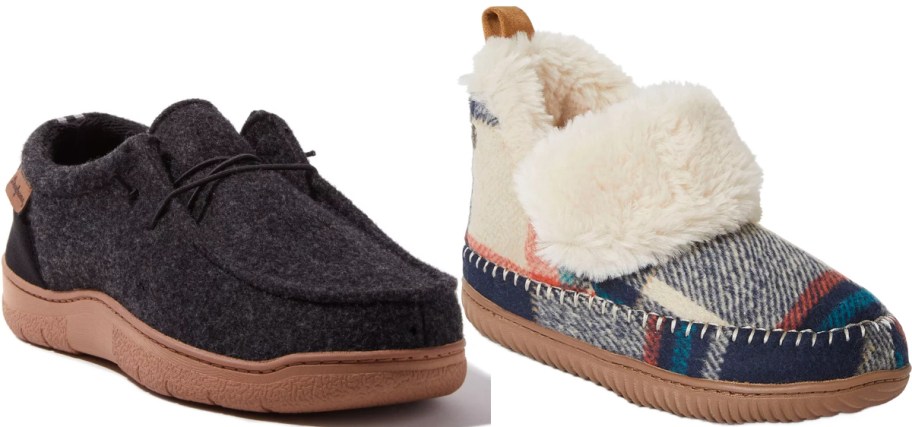 Two pairs of Dearfoam shoes.