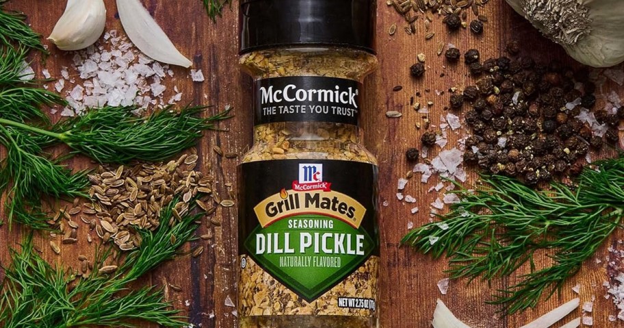 grillmates dill pickle seasoning bottle on table