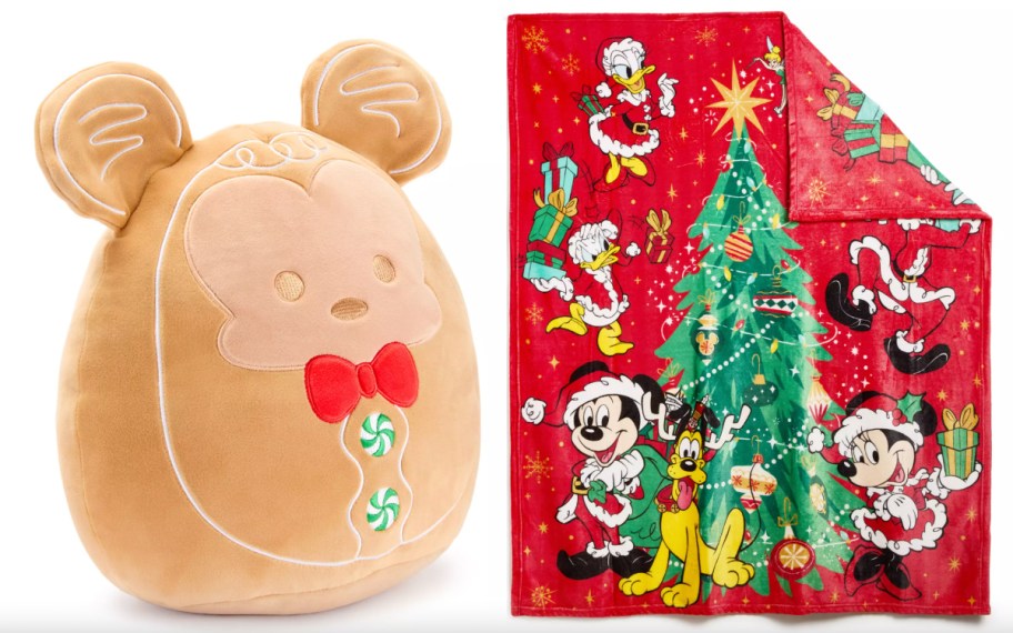 gingerbread mickey plush and red mickey blanket