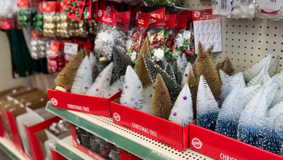 various bottle trees in christmas store shelves