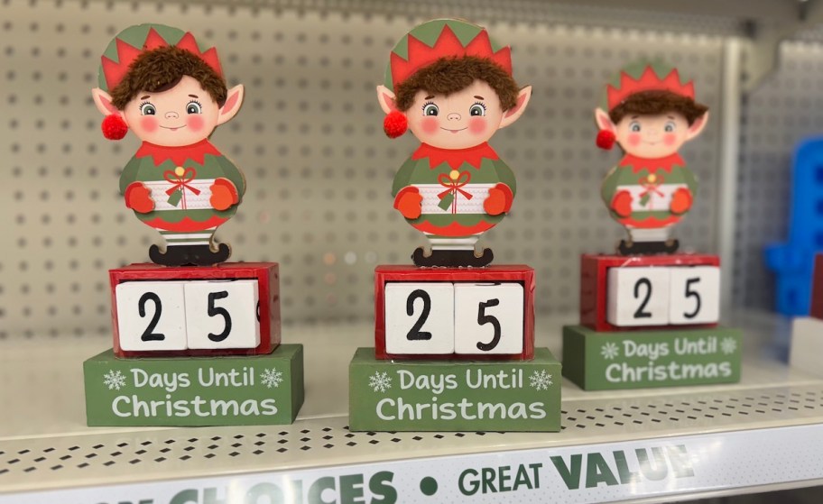 elf christmas countdown decor on dollar tree shelf