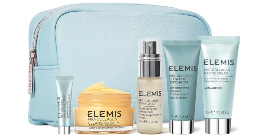 elemis skincare products and blue bag