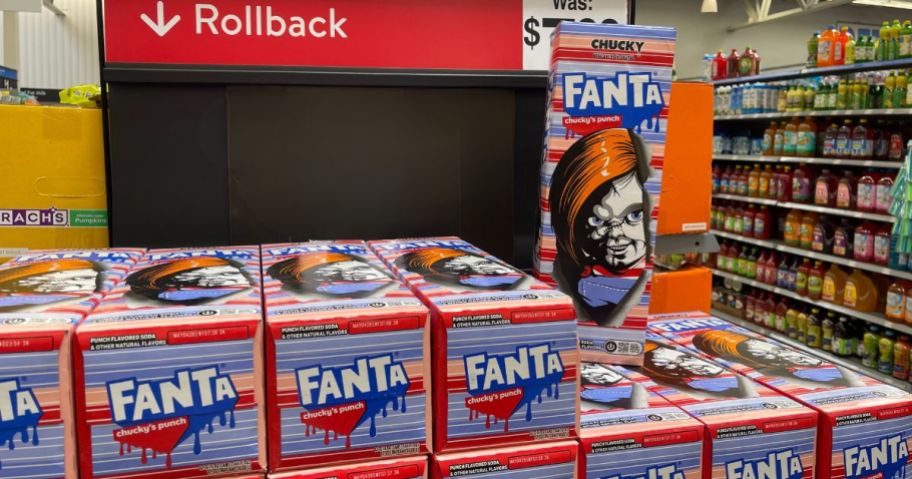 chucky fanta boxes stacked in store