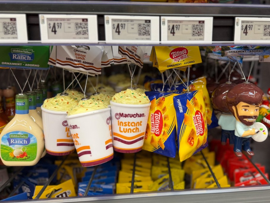 food ornaments hanging in store 