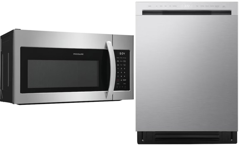 silver and black microwave and dishwasher