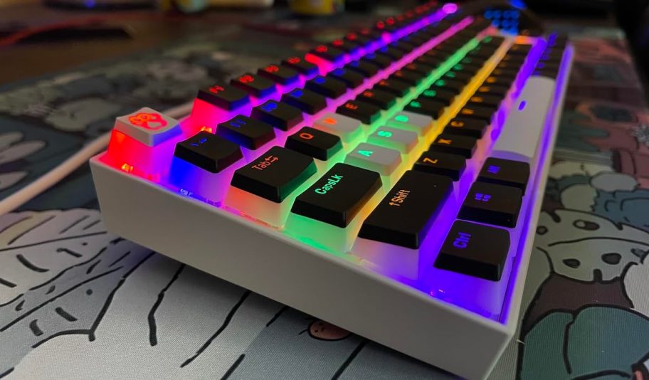 close up of rainbow keycaps on keyboard