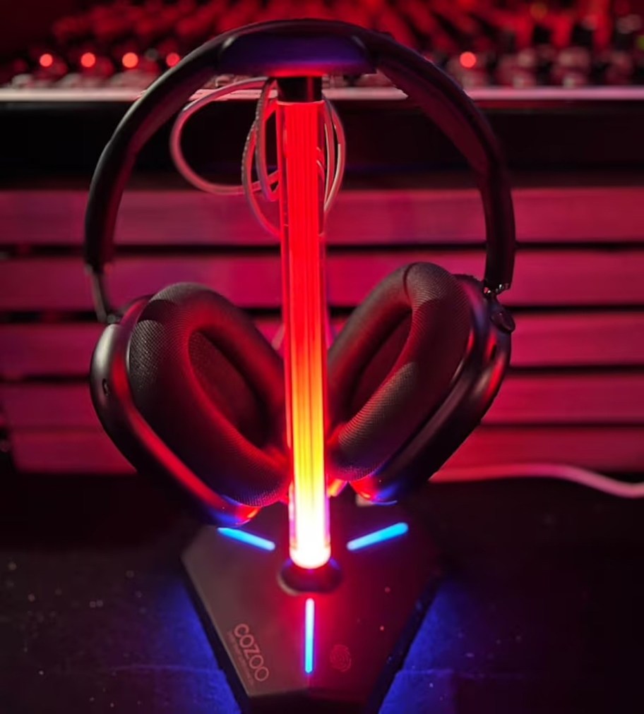 color changing headphone stand in gaming room