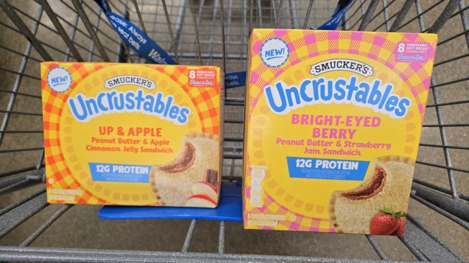 2 boxes of high protein. uncrusables in a walmart shopping cart