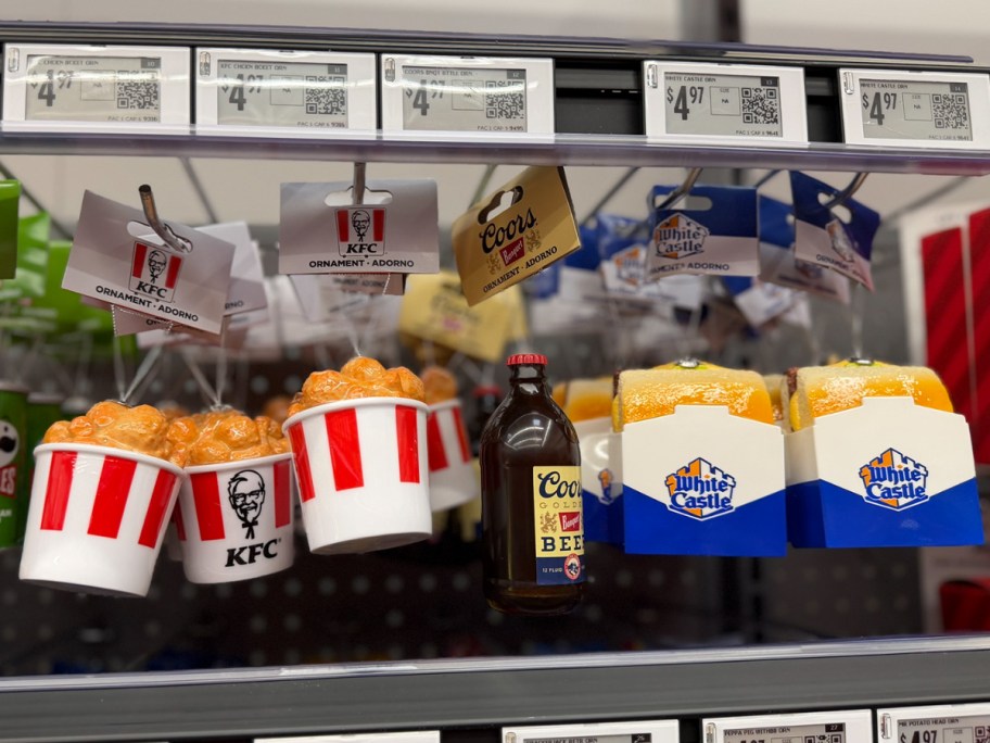 food ornaments hanging in store 