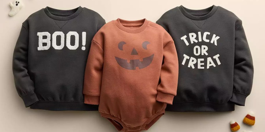 black boo, orange pumpkin and black trick or treat baby clothes