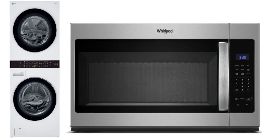 stacked washer and dryer and microwave