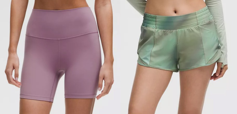 women in purple and green shorts
