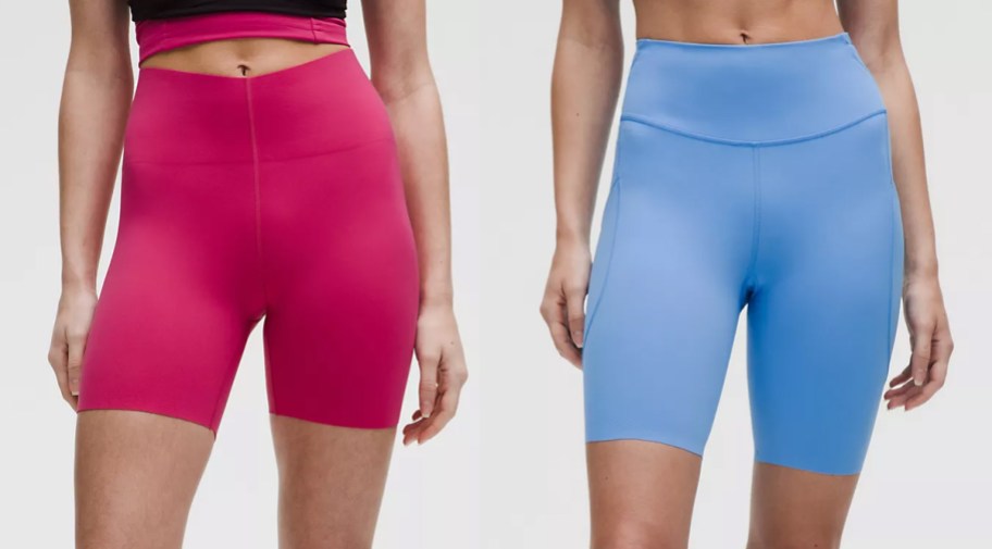 two women in pink and blue shorts