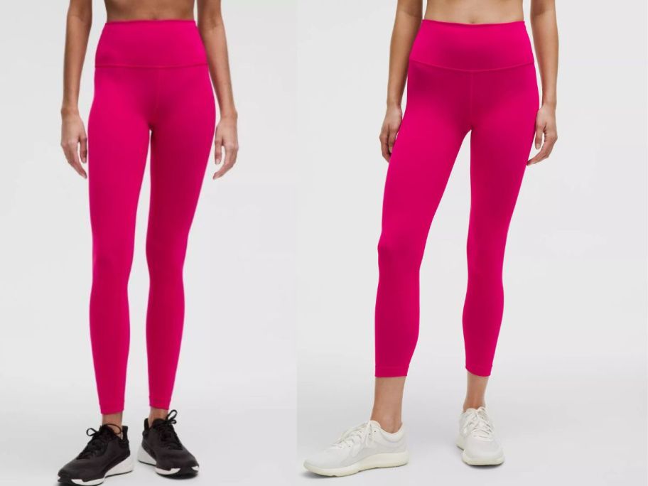 2 women wearing lululemon tights in pink