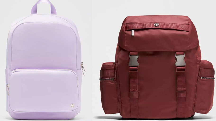 light purple and maroon backpacks