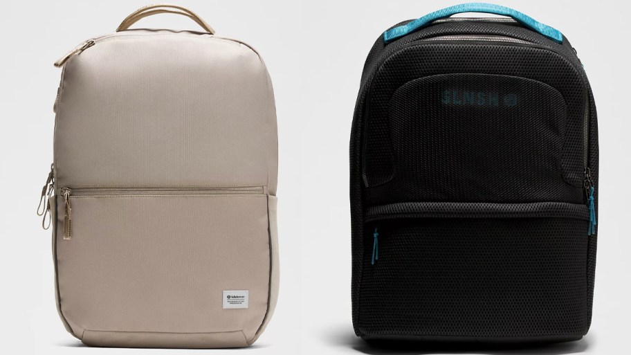 tan and black lululemon backpacks