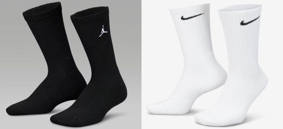 Stock images of black and white Nike socks
