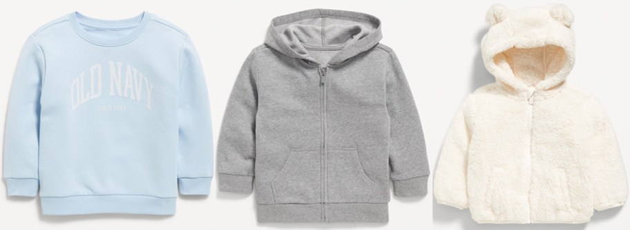 blue, gray, and white kids jackets 