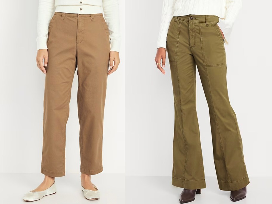 women wearing tan and olive green pants